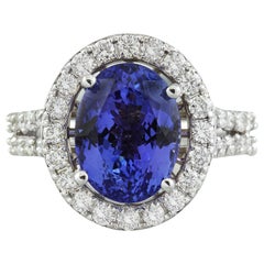 Bague en or blanc 14 carats avec tanzanite naturelle et diamants 