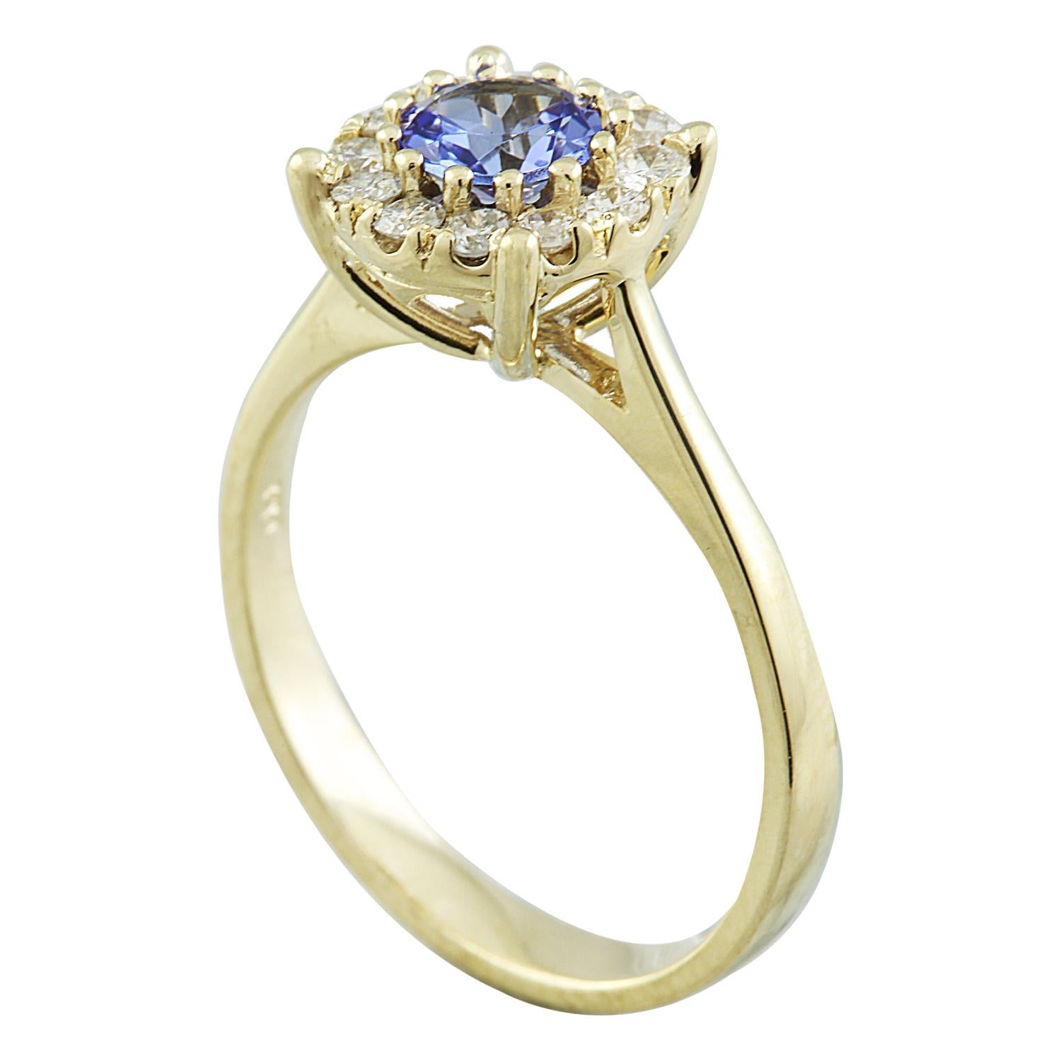 Round Cut Natural Tanzanite Diamond Ring In 14 Karat Yellow Gold For Sale