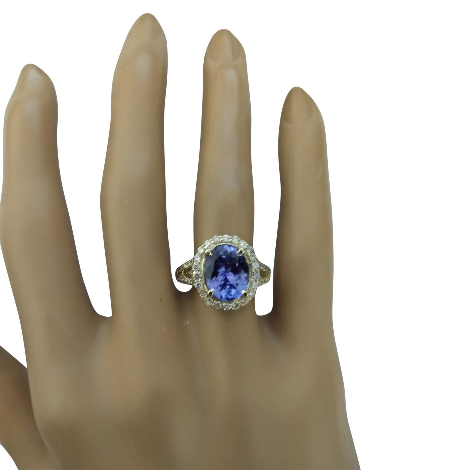 Women's Natural Tanzanite Diamond Ring In 14 Karat Yellow Gold  For Sale