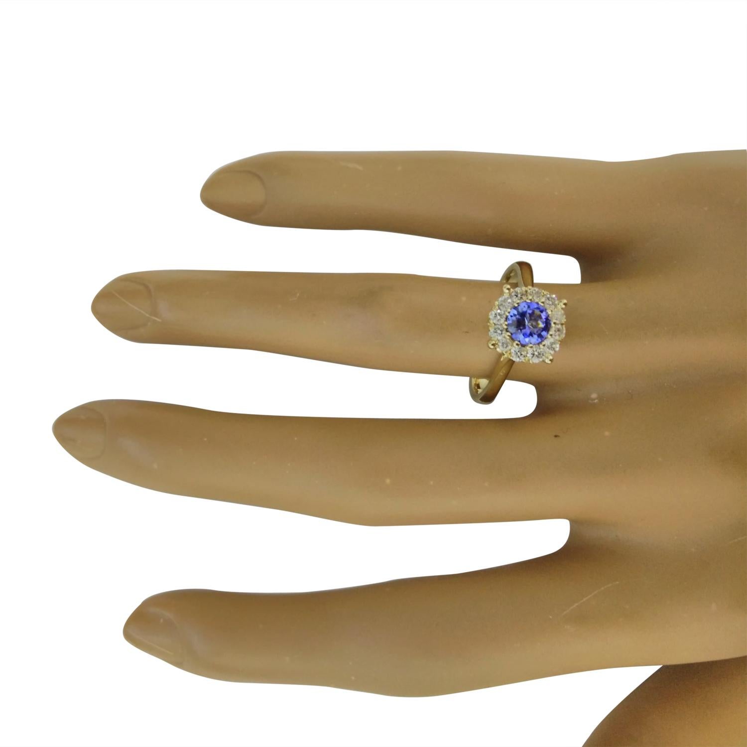 Natural Tanzanite Diamond Ring In 14 Karat Yellow Gold For Sale 1
