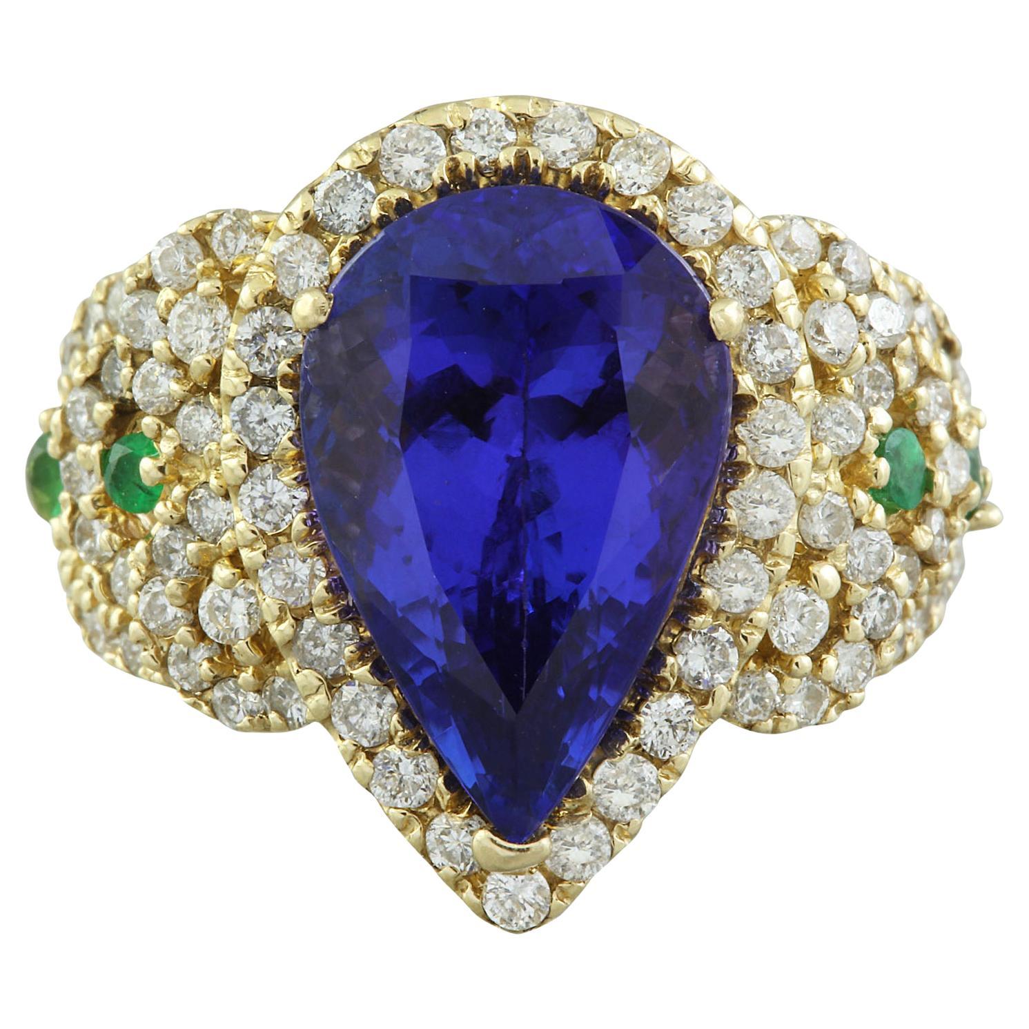 Natural Tanzanite Diamond Ring In 14 Karat Yellow Gold For Sale