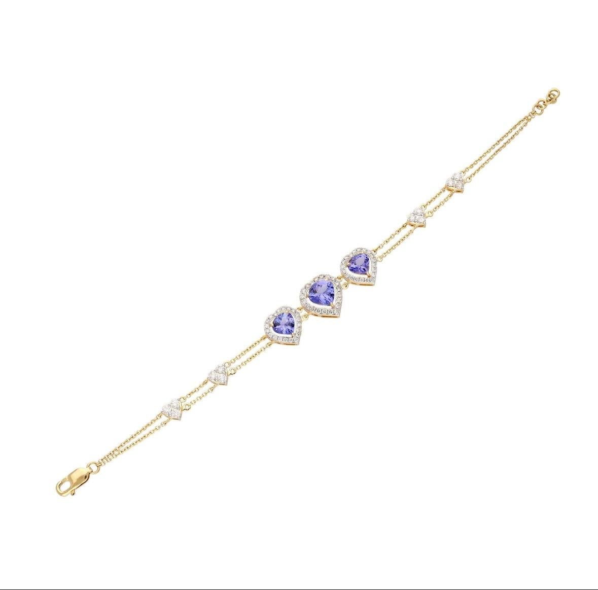 Mixed Cut Natural Tanzanite & diamond bracelet in 14k gold