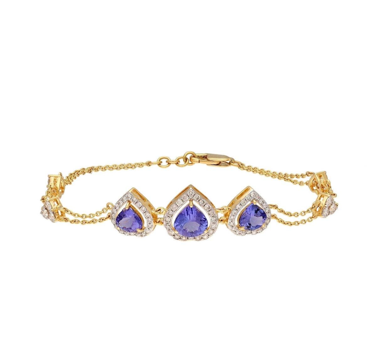 Natural Tanzanite & diamond bracelet in 14k gold In New Condition In jaipur, IN