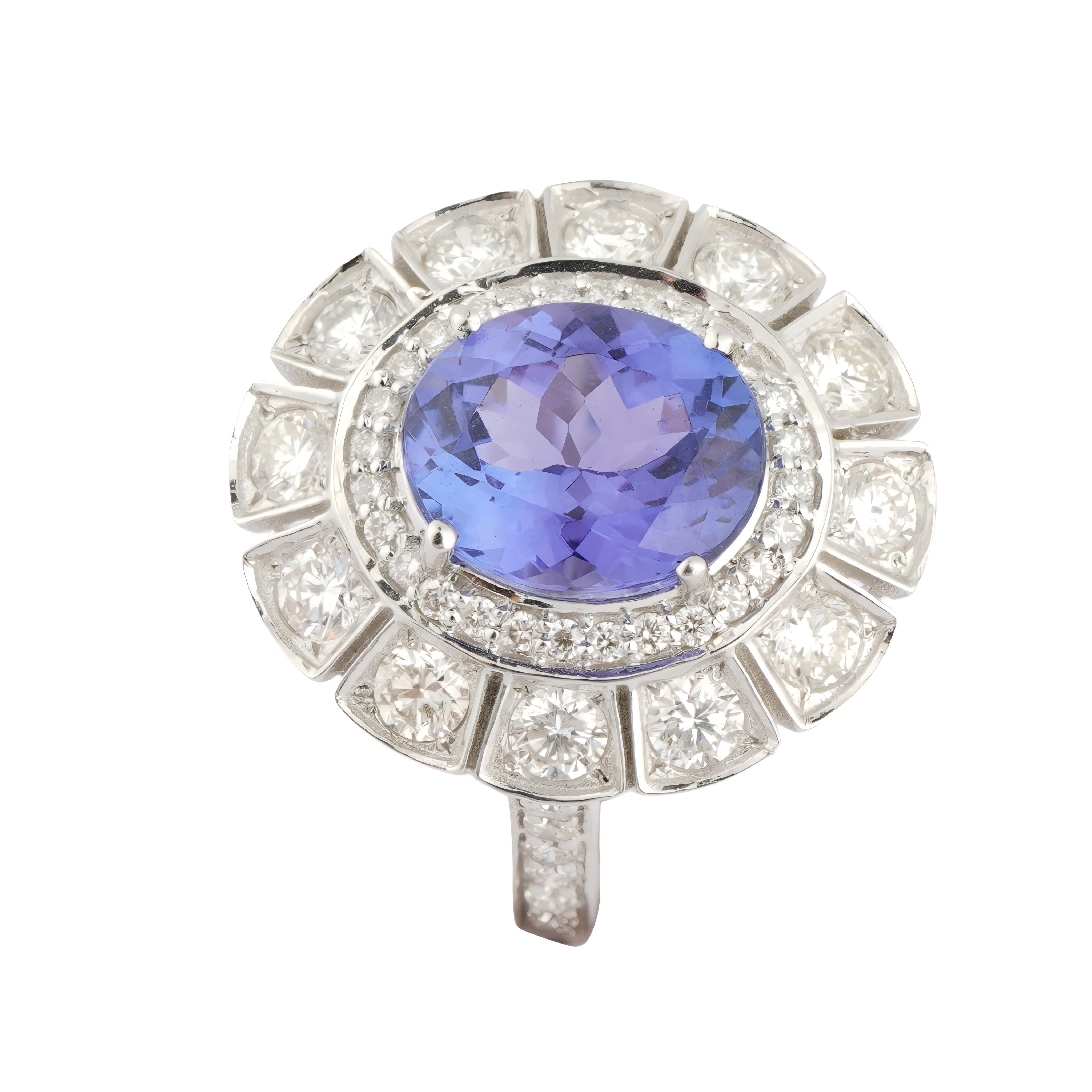 Taille Asscher Bague en or 18k avec diamant et tanzanite naturelle en vente