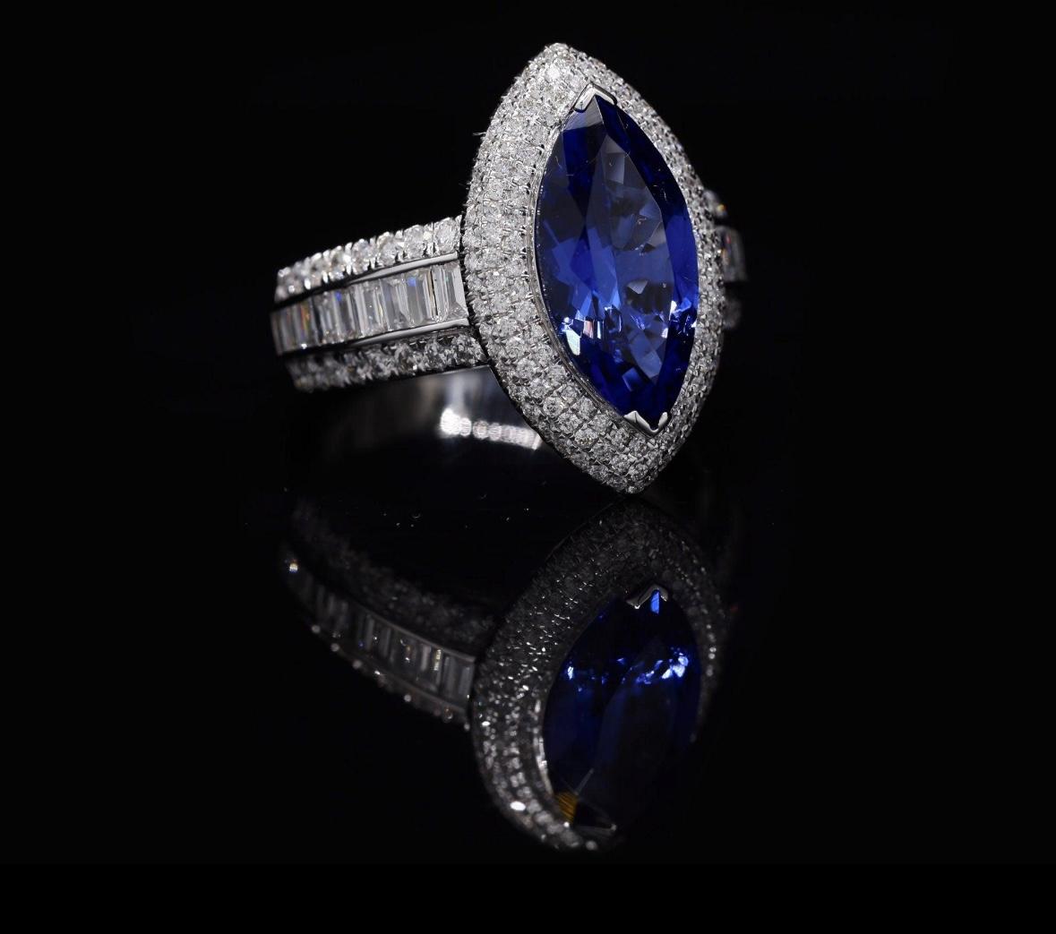Mixed Cut Natural tanzanite & diamond ring in 18k gold
