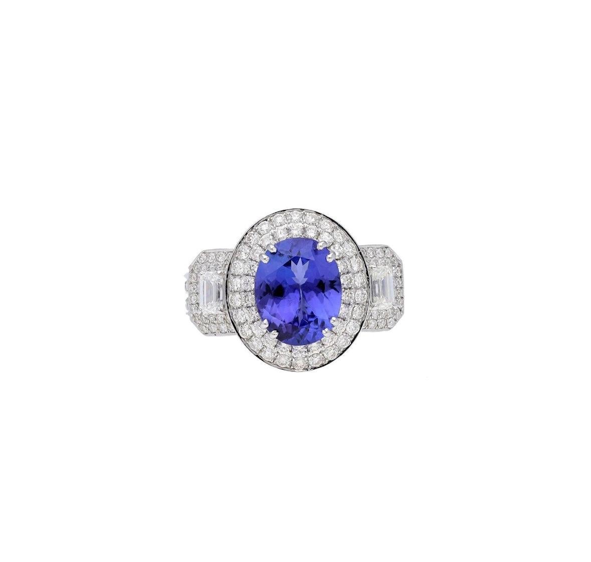 Taglio misto Anello con diamante tanzanite naturale in oro 18 carati in vendita