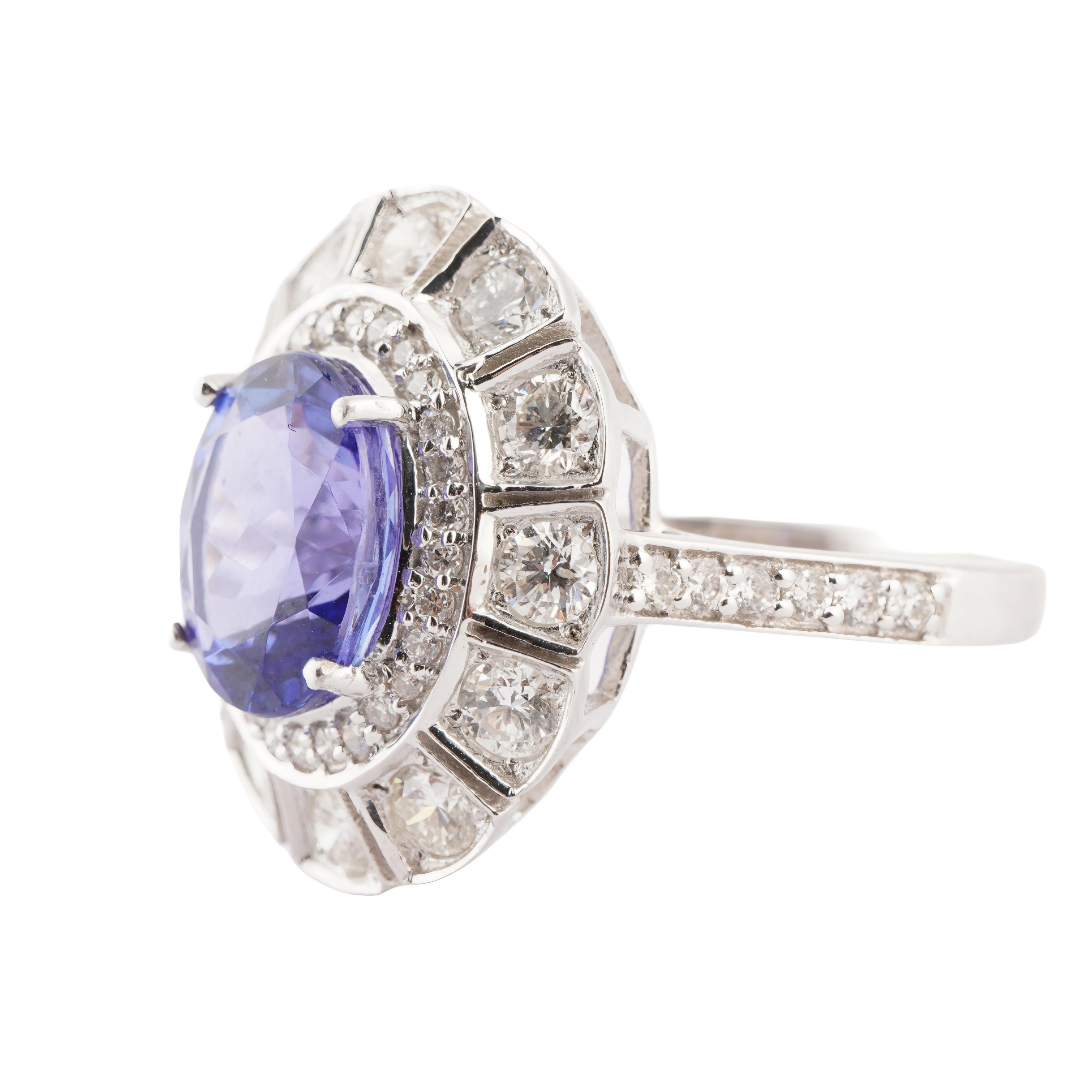 Bague en or 18k avec diamant et tanzanite naturelle Neuf - En vente à jaipur, IN