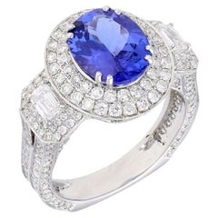 Anillo de diamantes de tanzanita natural en oro de 18k