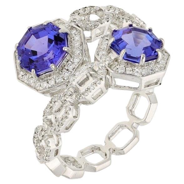 Bague en or 18k avec diamant et tanzanite naturelle