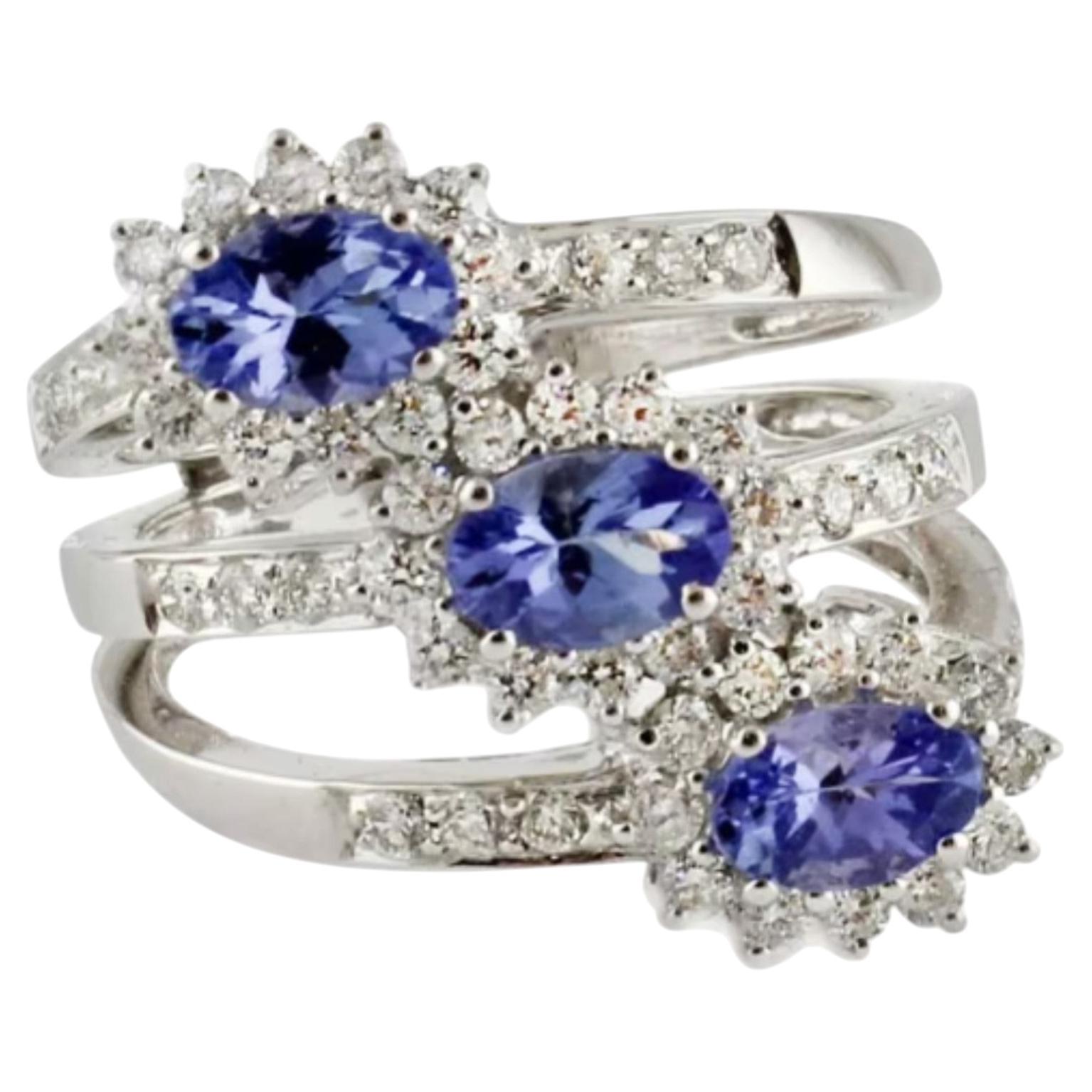 Natural Tanzanite 1.36ct & Diamond 0.90ct Ring in 18k Gold, India