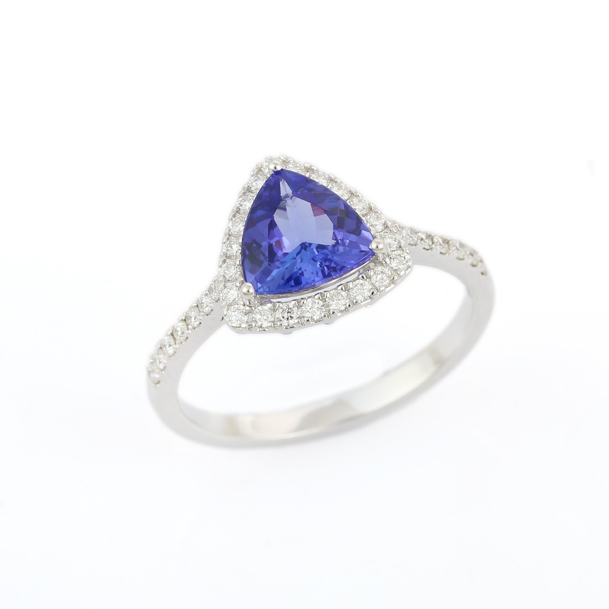 For Sale:  Natural Tanzanite Diamond Engagement Ring in 18k Solid White Gold 4