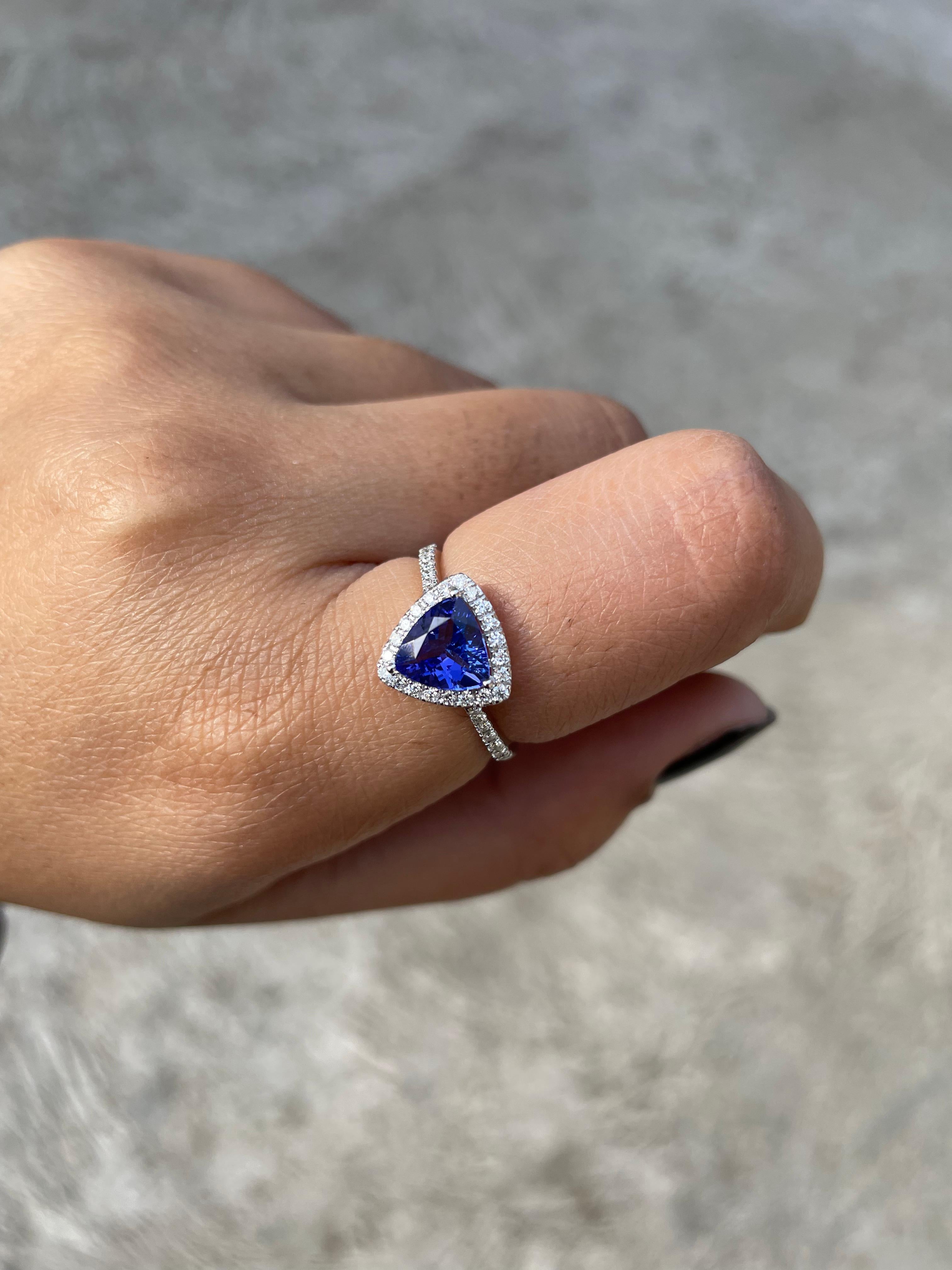 For Sale:  Natural Tanzanite Diamond Engagement Ring in 18k Solid White Gold 5