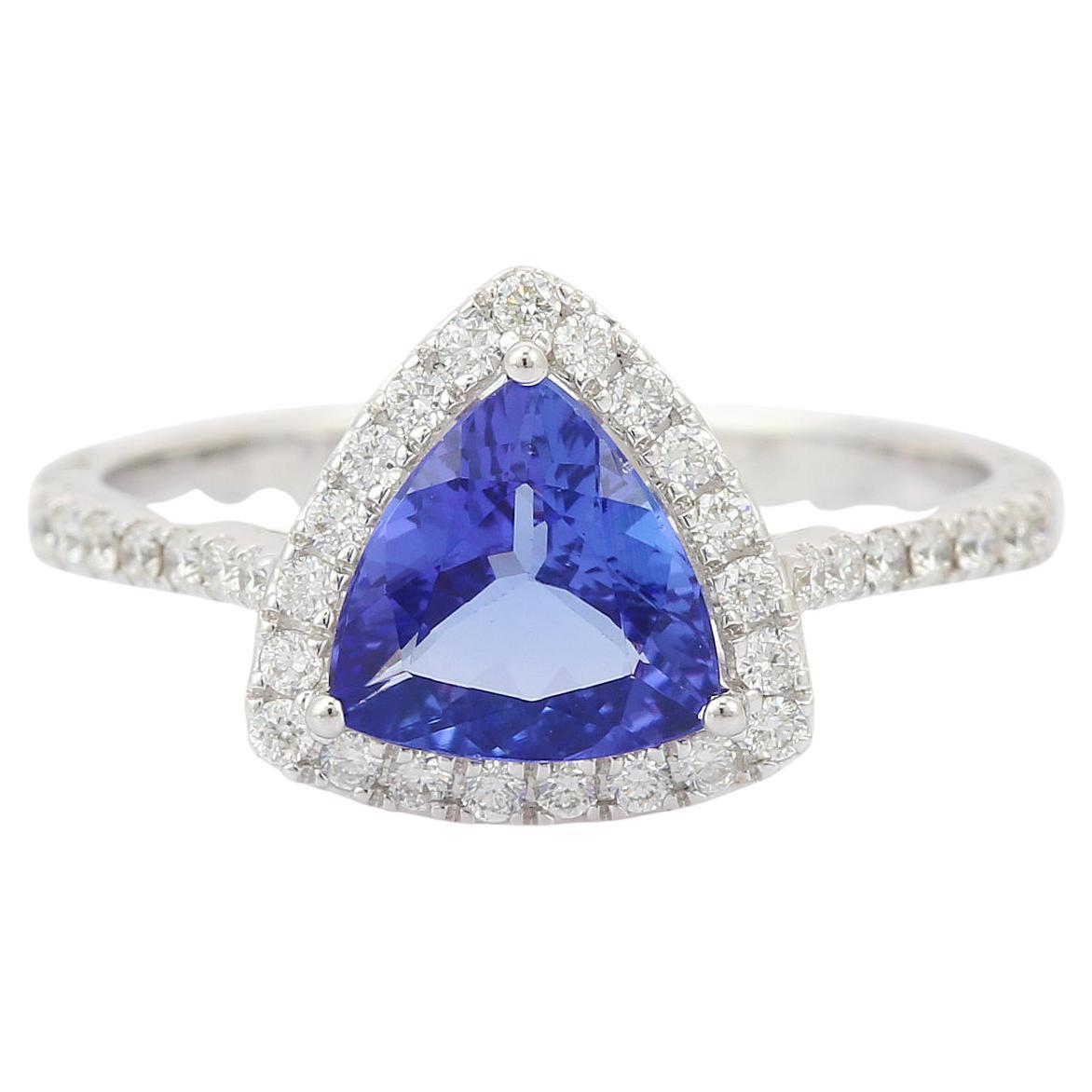 For Sale:  Natural Tanzanite Diamond Engagement Ring in 18k Solid White Gold