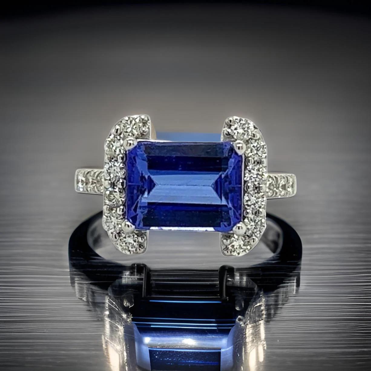 Anello con diamante naturale di tanzanite in oro 14k W 3,89 TCW certificato in vendita 5