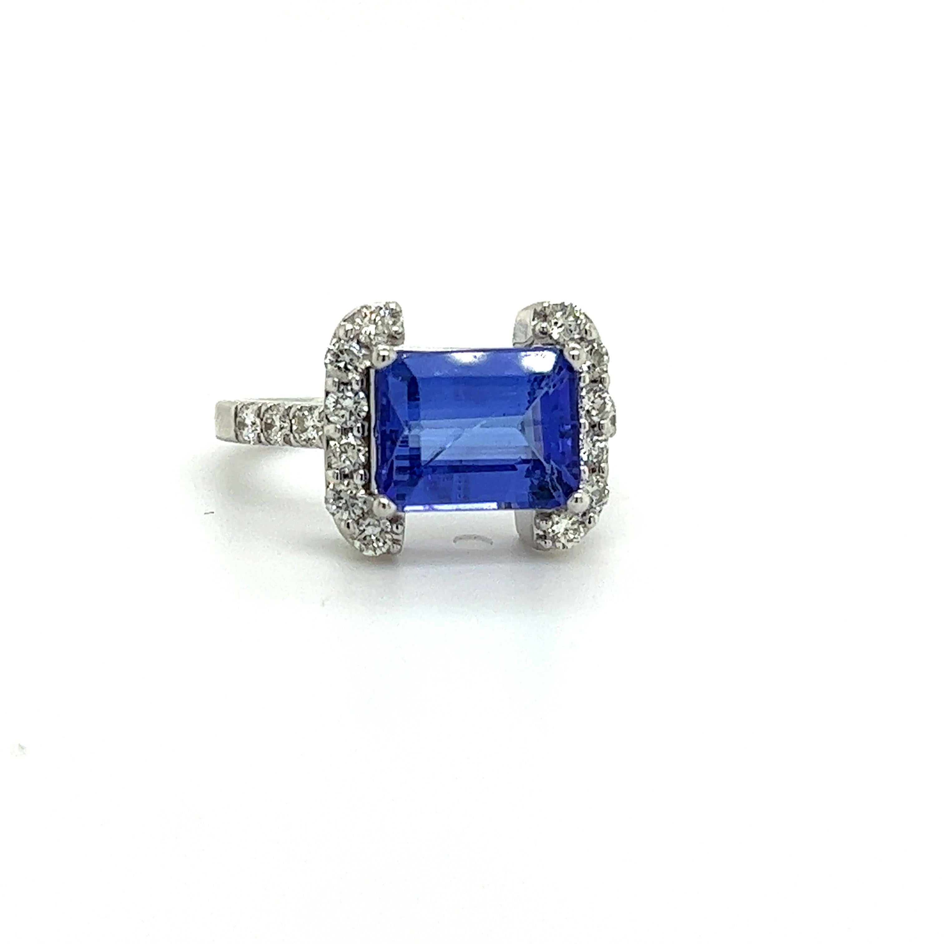 Natural Tanzanite Diamond Ring Size 14k W Gold 3.89 TCW Certified For Sale 5