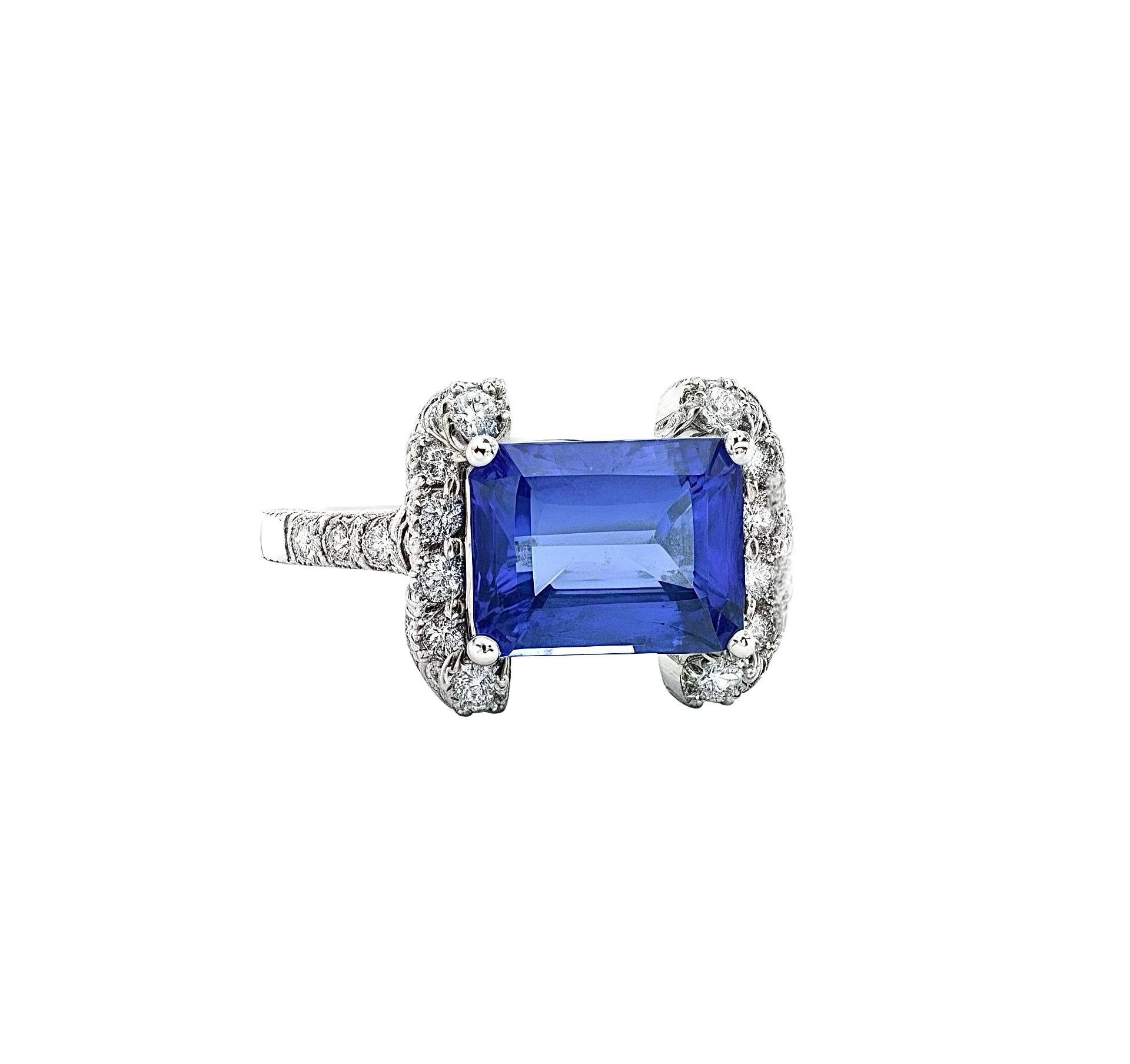 Anello con diamante naturale di tanzanite in oro 14k W 3,89 TCW certificato in vendita 6