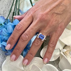 Natural Tanzanite Diamond Ring Size 14k W Gold 3.89 TCW Certified