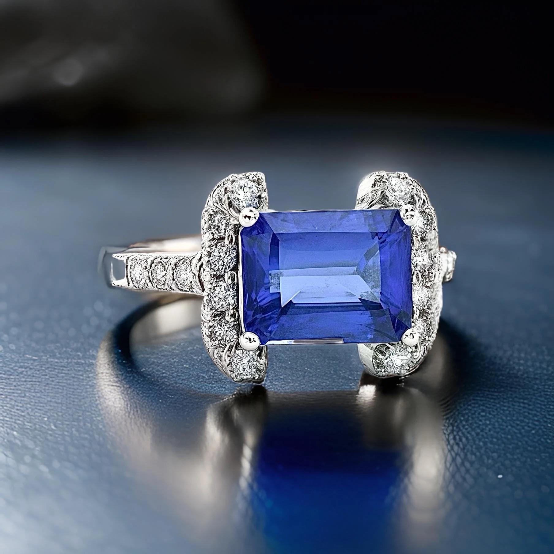 Donna Anello con diamante naturale di tanzanite in oro 14k W 3,89 TCW certificato in vendita