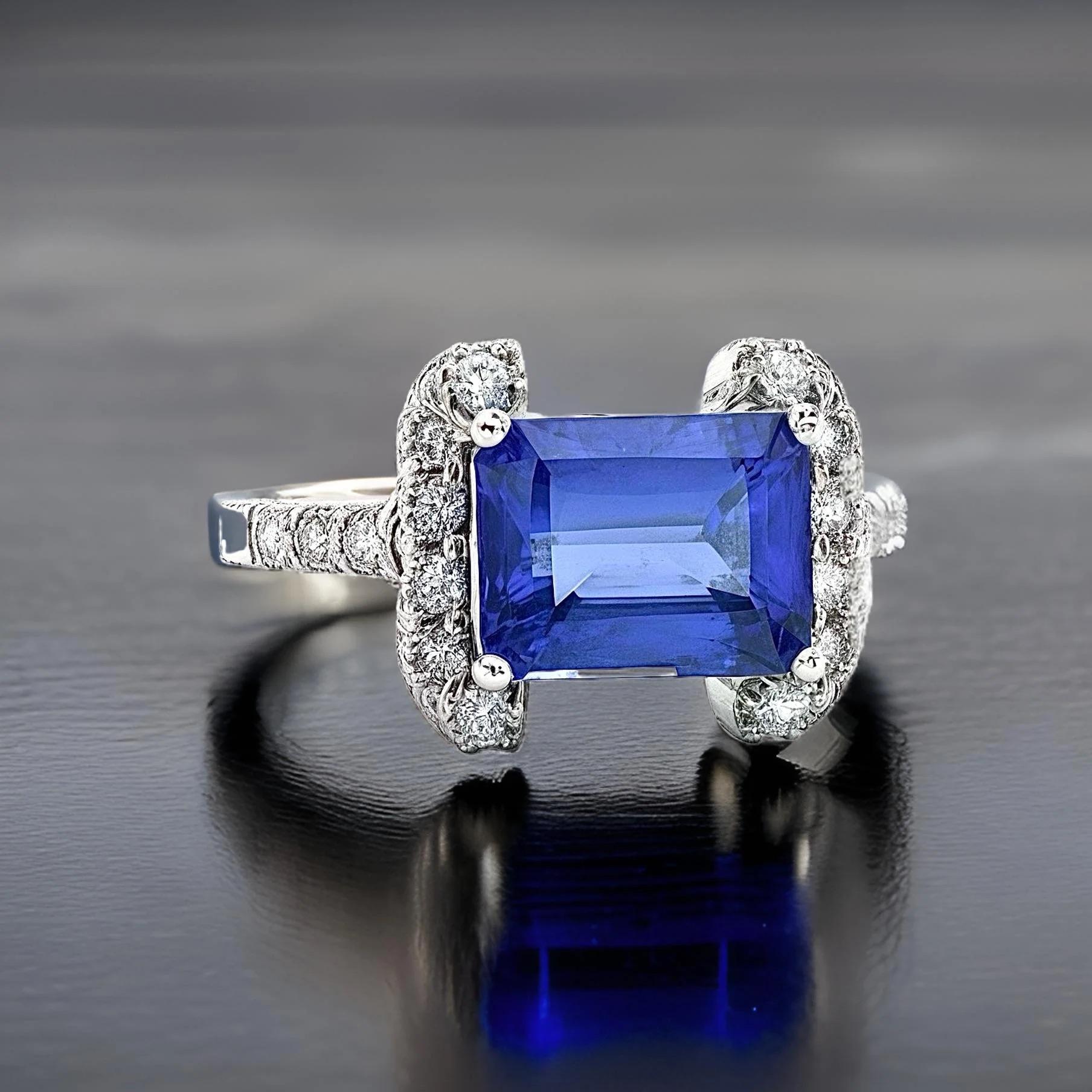 Anello con diamante naturale di tanzanite in oro 14k W 3,89 TCW certificato in vendita 2