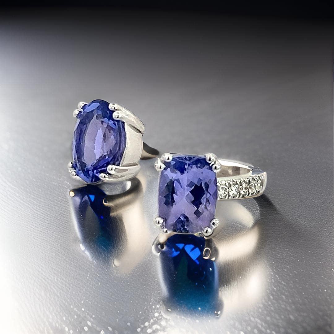 Natural Tanzanite Diamond Ring Size 6 14k W Gold 4 TCW Certified For Sale 5
