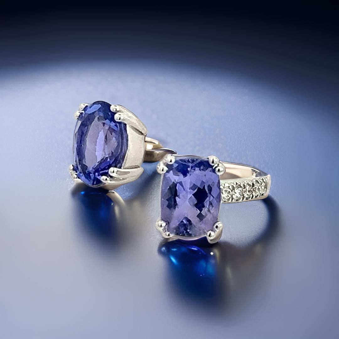 Natural Tanzanite Diamond Ring Size 6 14k W Gold 4 TCW Certified For Sale 6