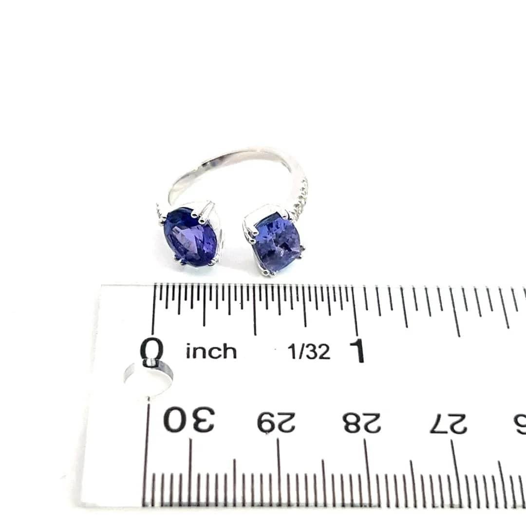 Natural Tanzanite Diamond Ring Size 6 14k W Gold 4 TCW Certified For Sale 7