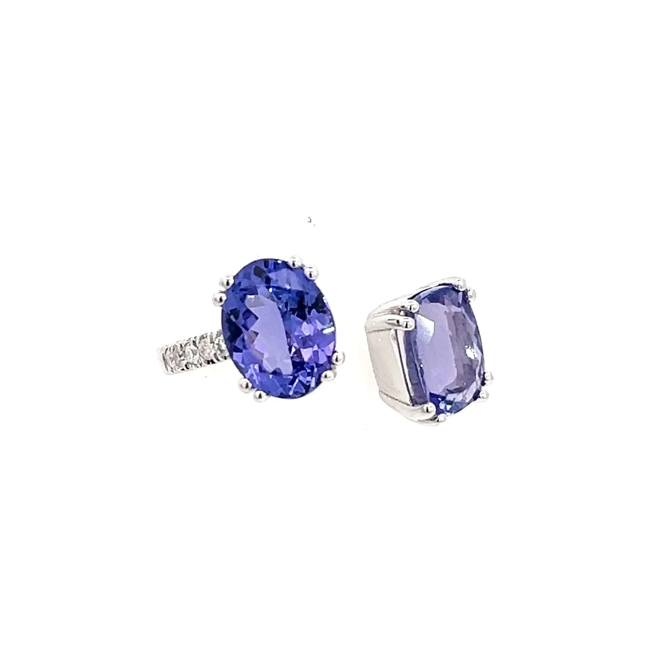 Mixed Cut Natural Tanzanite Diamond Ring Size 6 14k W Gold 4 TCW Certified For Sale