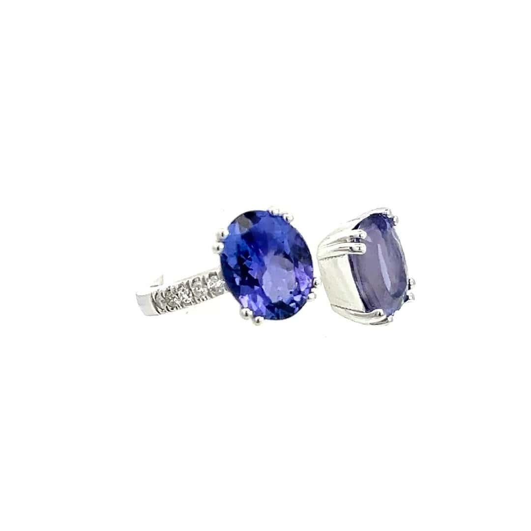 Natural Tanzanite Diamond Ring Size 6 14k W Gold 4 TCW Certified In New Condition For Sale In Brooklyn, NY