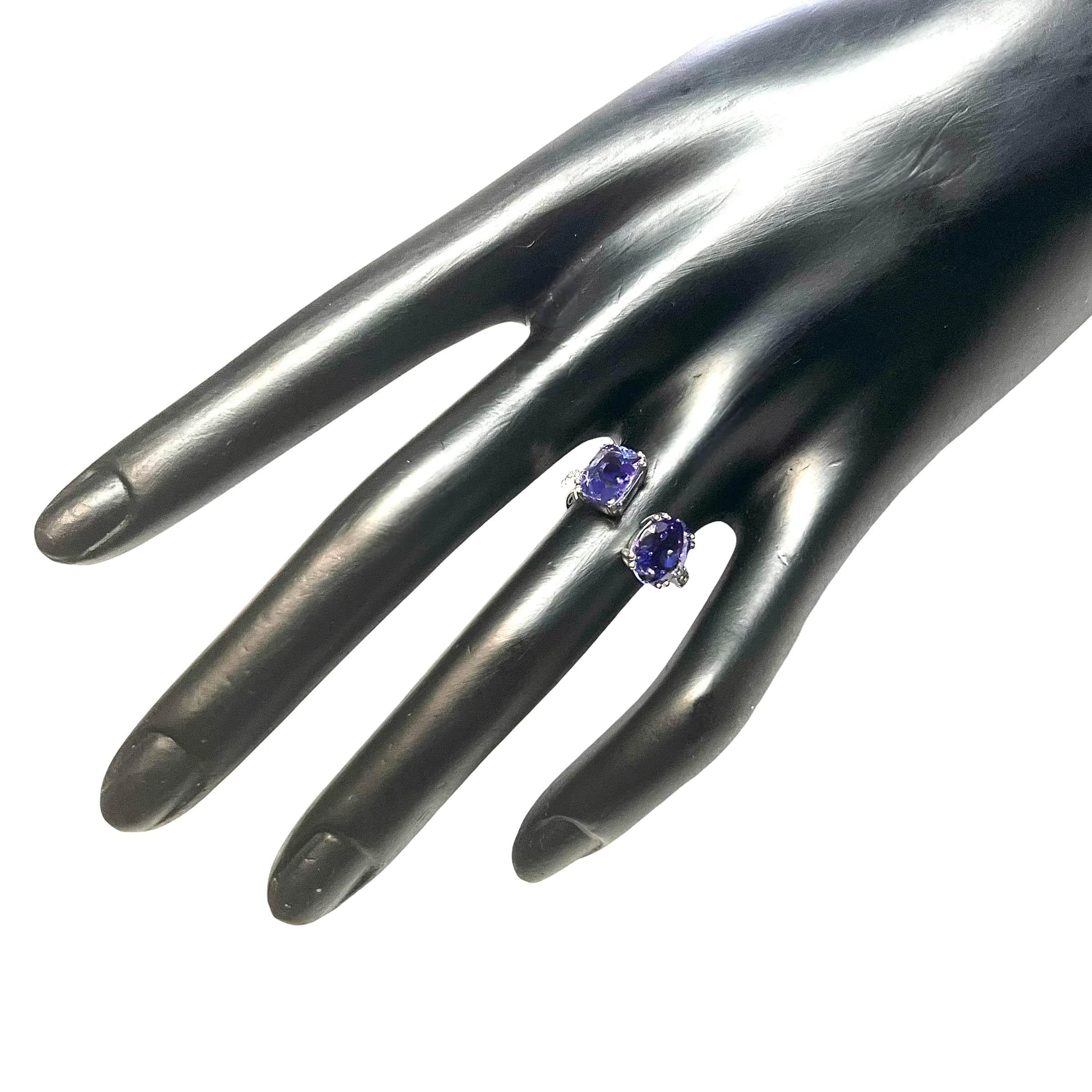 Women's Natural Tanzanite Diamond Ring Size 6 14k W Gold 4 TCW Certified For Sale