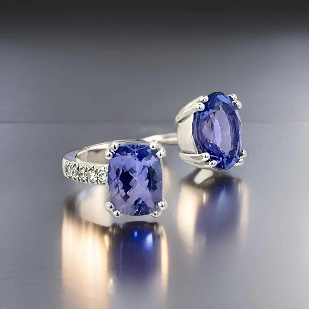 Natural Tanzanite Diamond Ring Size 6 14k W Gold 4 TCW Certified For Sale 1