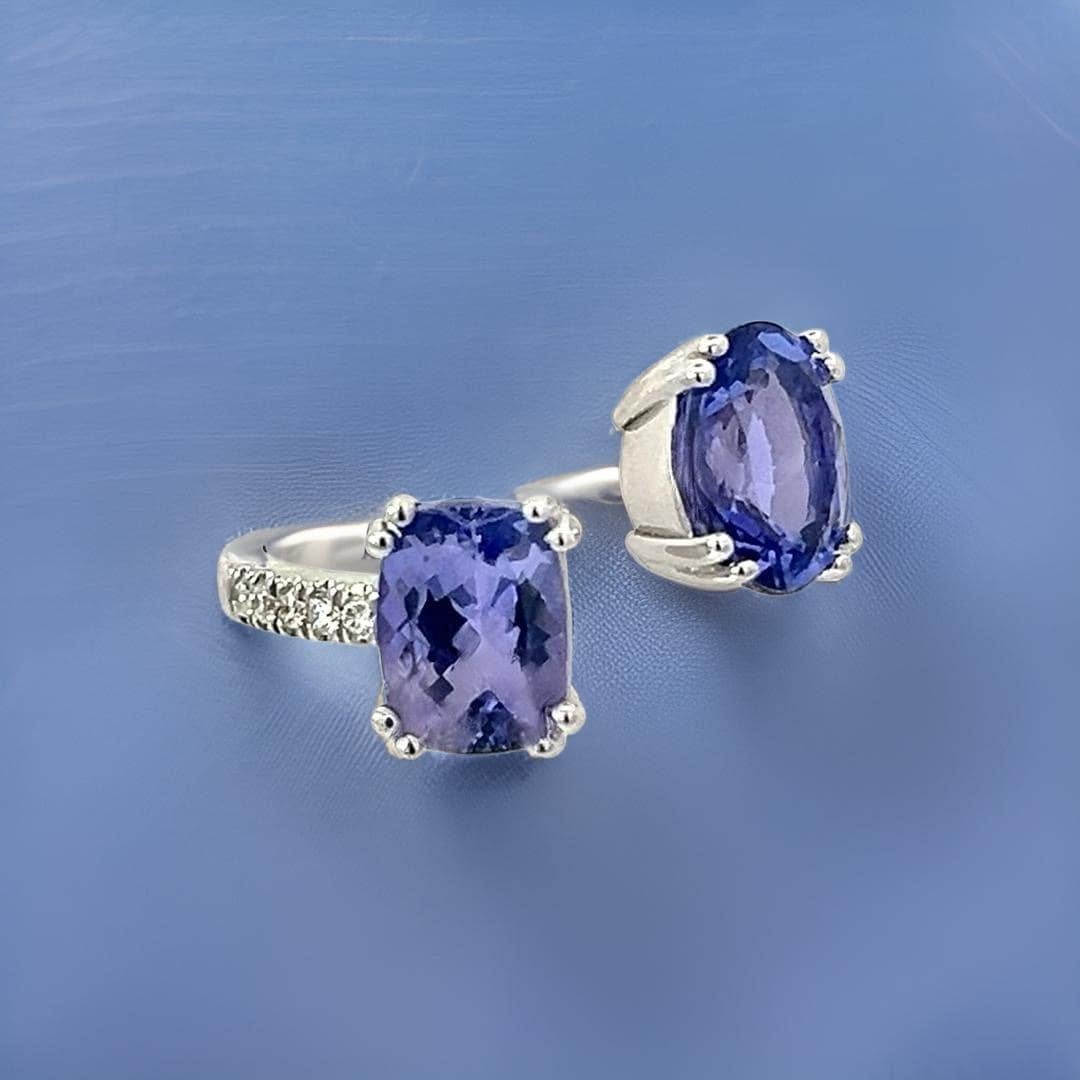 Natural Tanzanite Diamond Ring Size 6 14k W Gold 4 TCW Certified For Sale 2