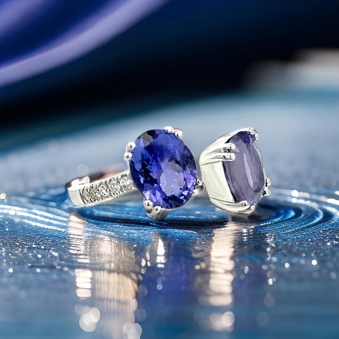 Natural Tanzanite Diamond Ring Size 6 14k W Gold 4 TCW Certified For Sale 3