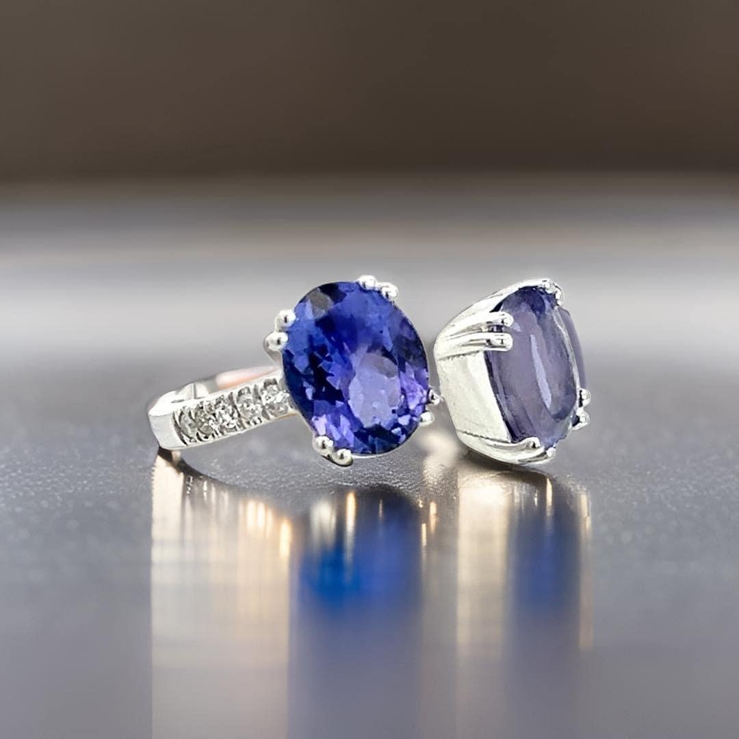 Natural Tanzanite Diamond Ring Size 6 14k W Gold 4 TCW Certified For Sale 4