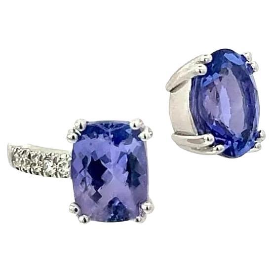 Natural Tanzanite Diamond Ring Size 6 14k W Gold 4 TCW Certified
