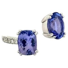 Natural Tanzanite Diamond Ring Size 6 14k W Gold 4 TCW Certified