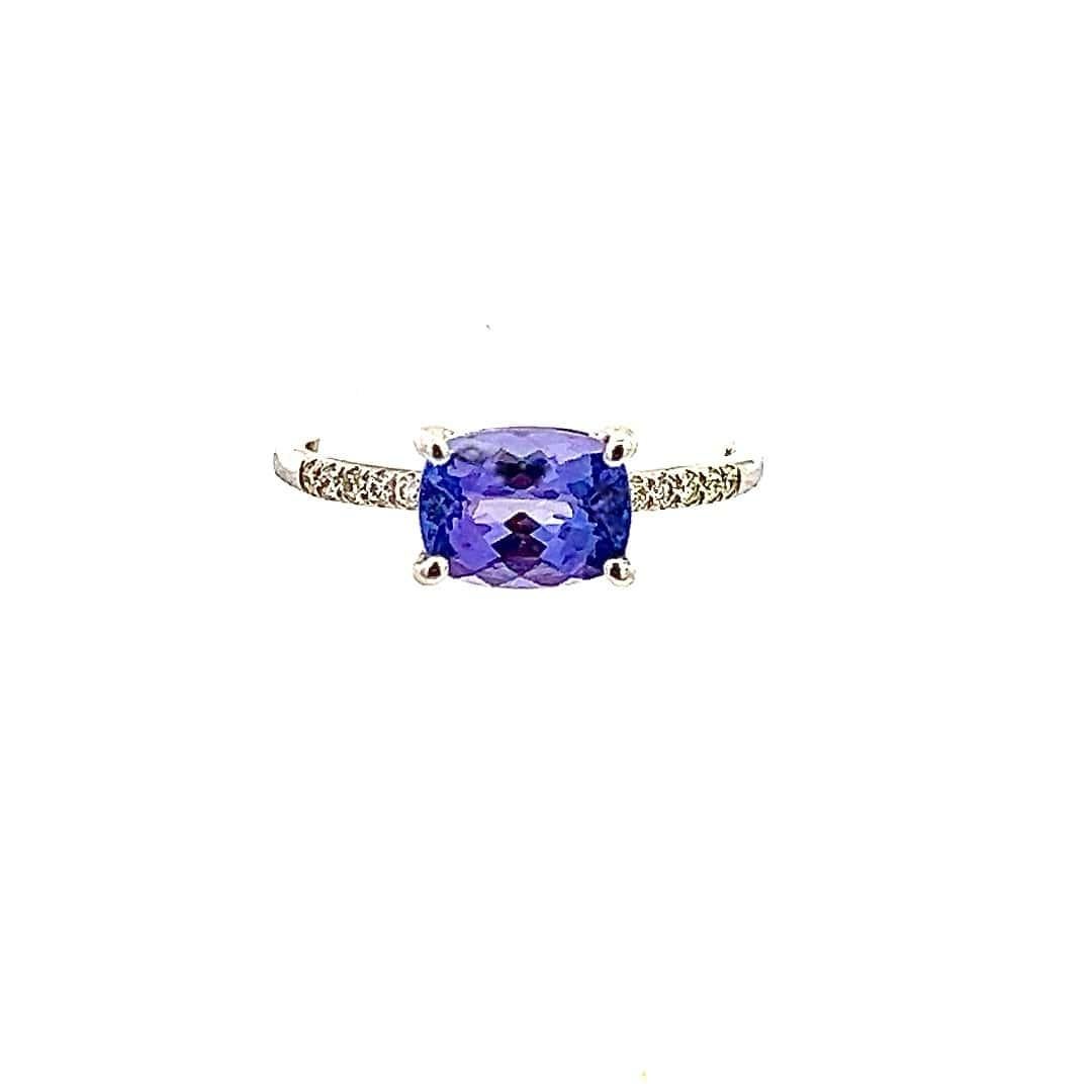 Taglio cuscino Anello con diamante di tanzanite naturale misura 6,5 in oro 14k W 1,79 TCW certificato in vendita