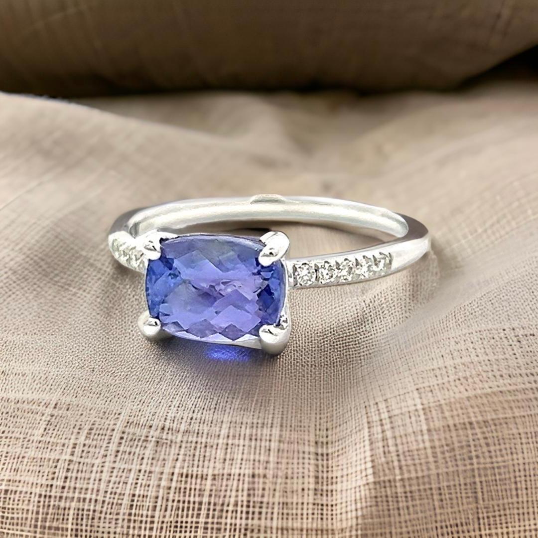 Donna Anello con diamante di tanzanite naturale misura 6,5 in oro 14k W 1,79 TCW certificato in vendita