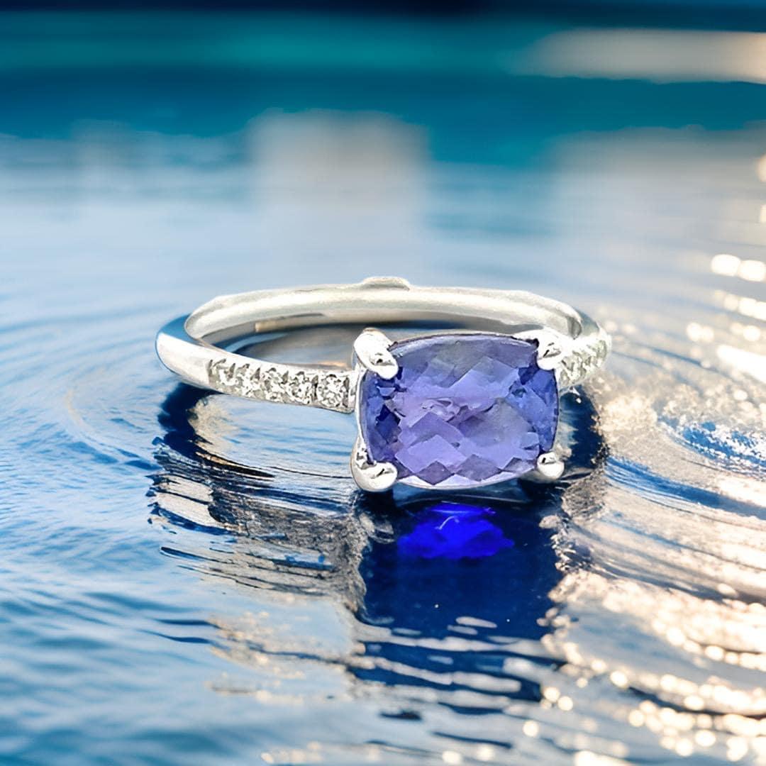 Anello con diamante di tanzanite naturale misura 6,5 in oro 14k W 1,79 TCW certificato in vendita 1