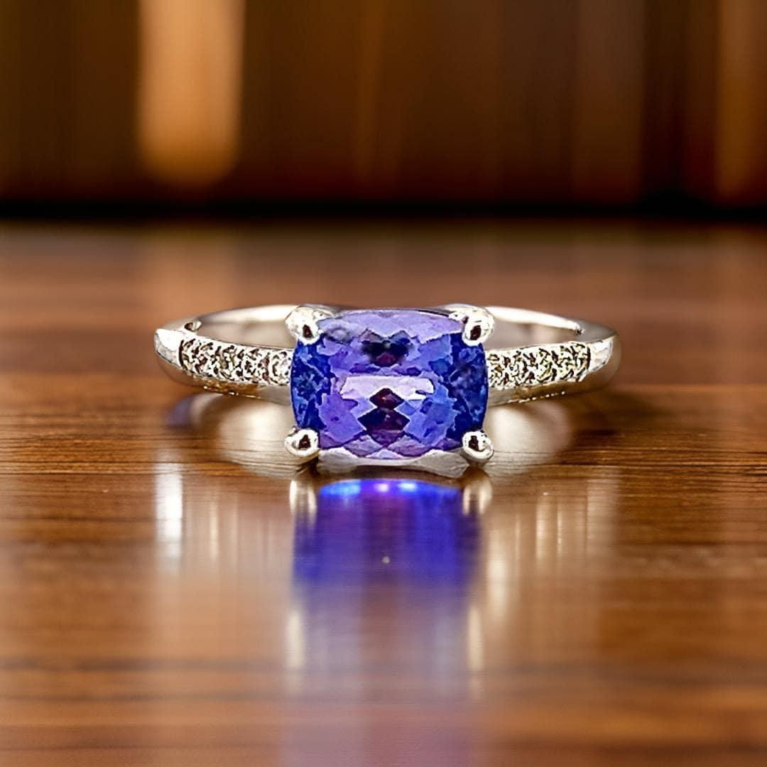 Anello con diamante di tanzanite naturale misura 6,5 in oro 14k W 1,79 TCW certificato in vendita 2