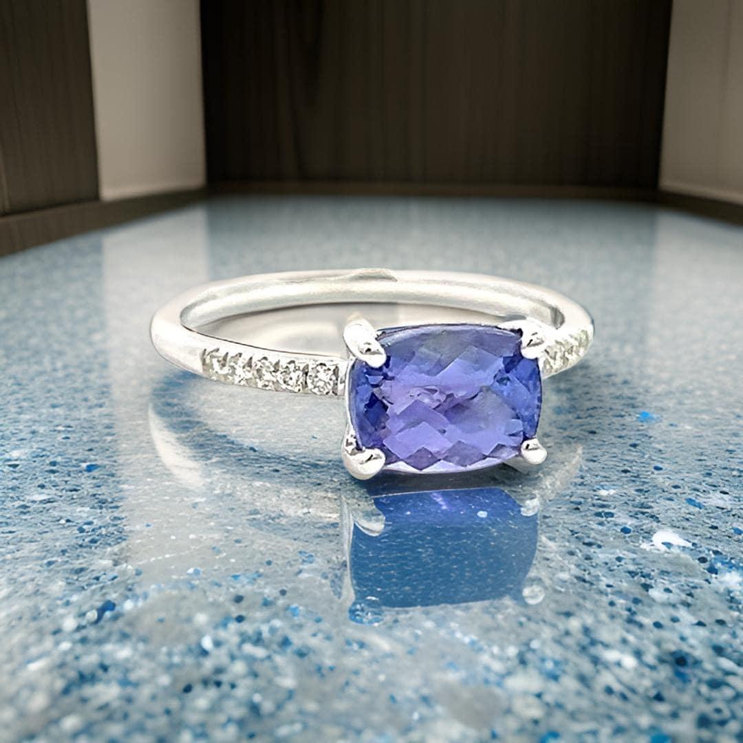 Anello con diamante di tanzanite naturale misura 6,5 in oro 14k W 1,79 TCW certificato in vendita 3