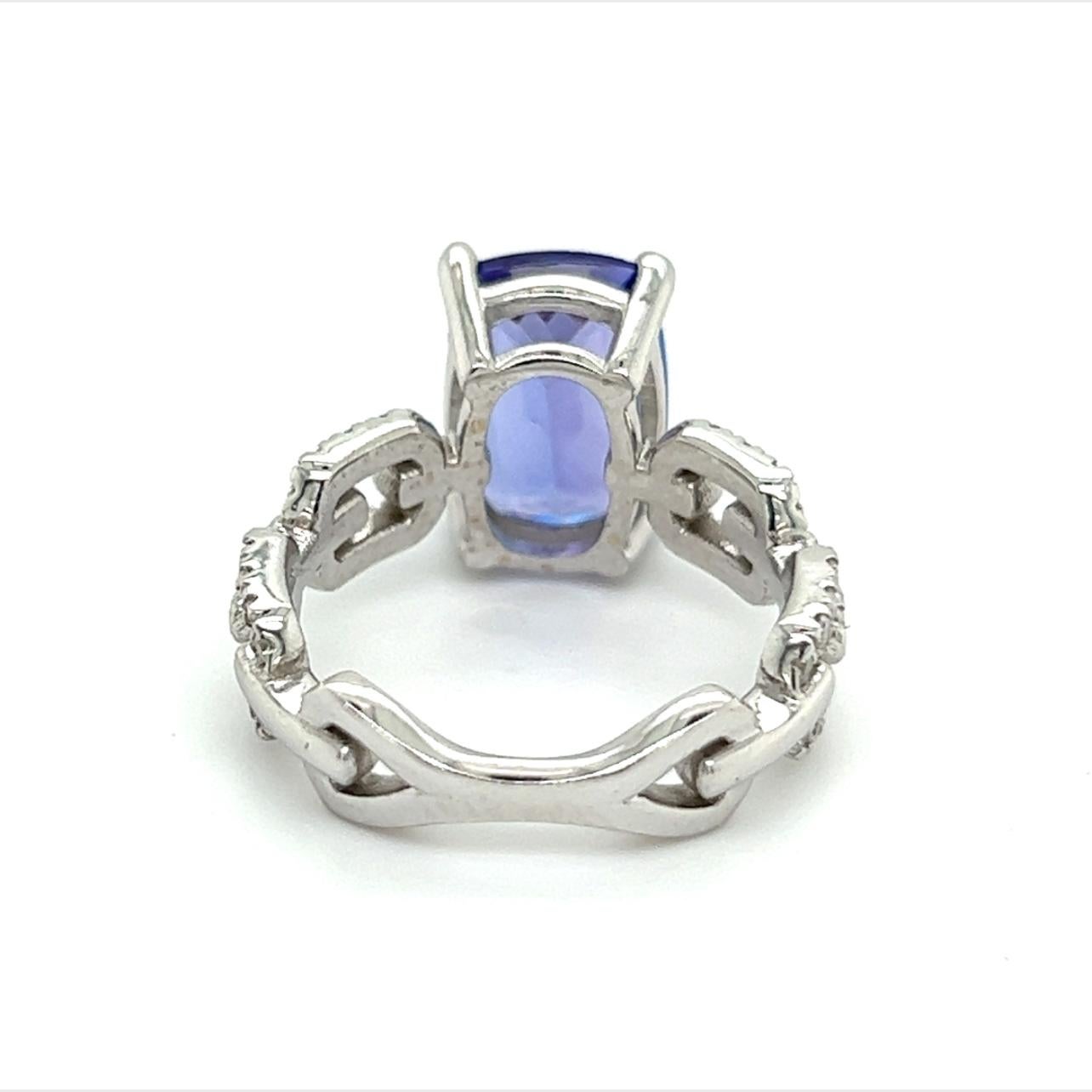 Natural Tanzanite Diamond Ring Size 6.5 14k White Gold 3.99 TCW Certified In New Condition For Sale In Brooklyn, NY