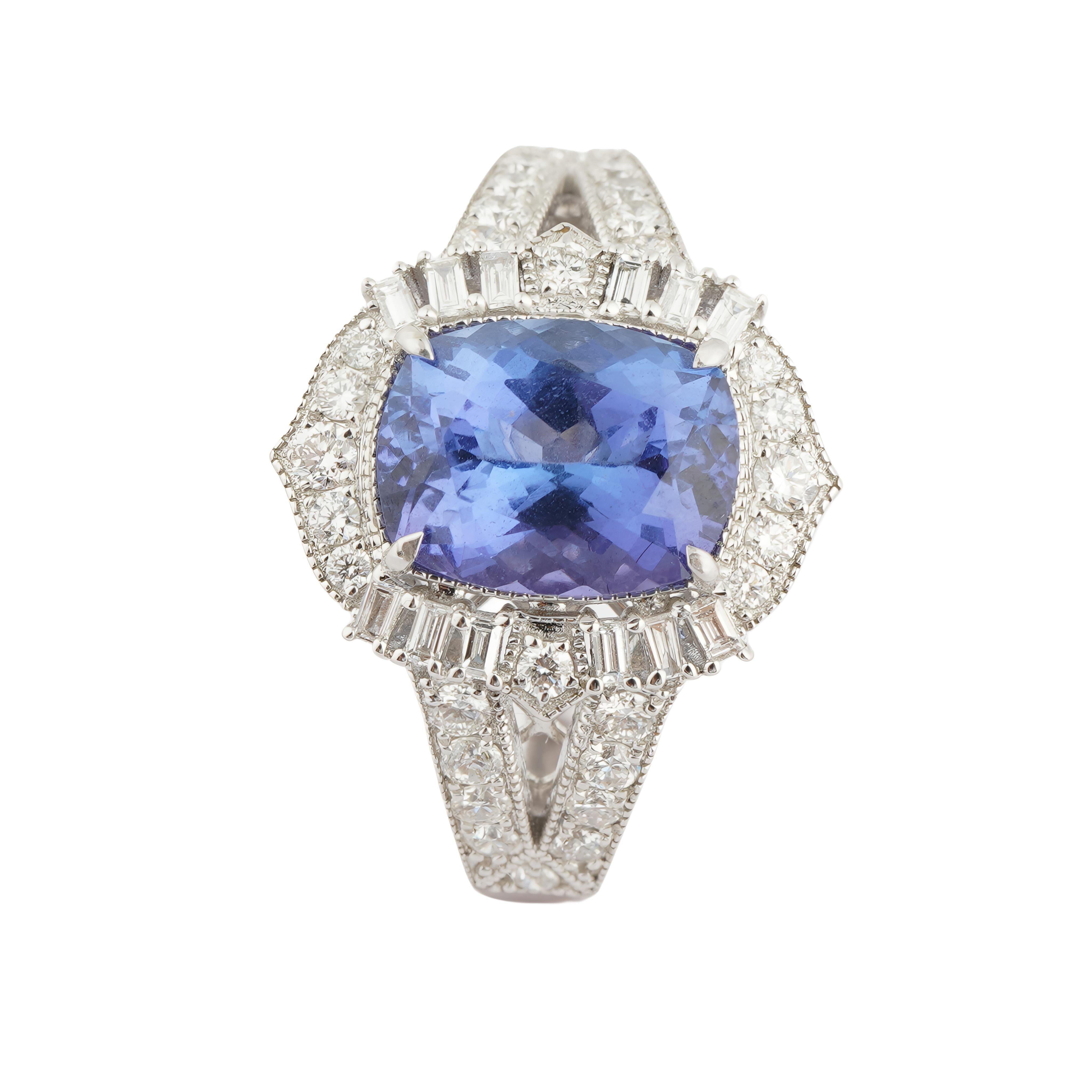 Bagues en or 18k avec diamant et tanzanite naturelle Pour femmes en vente