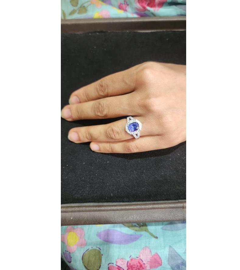 Taille Asscher Bagues en or 18k avec diamant et tanzanite naturelle en vente