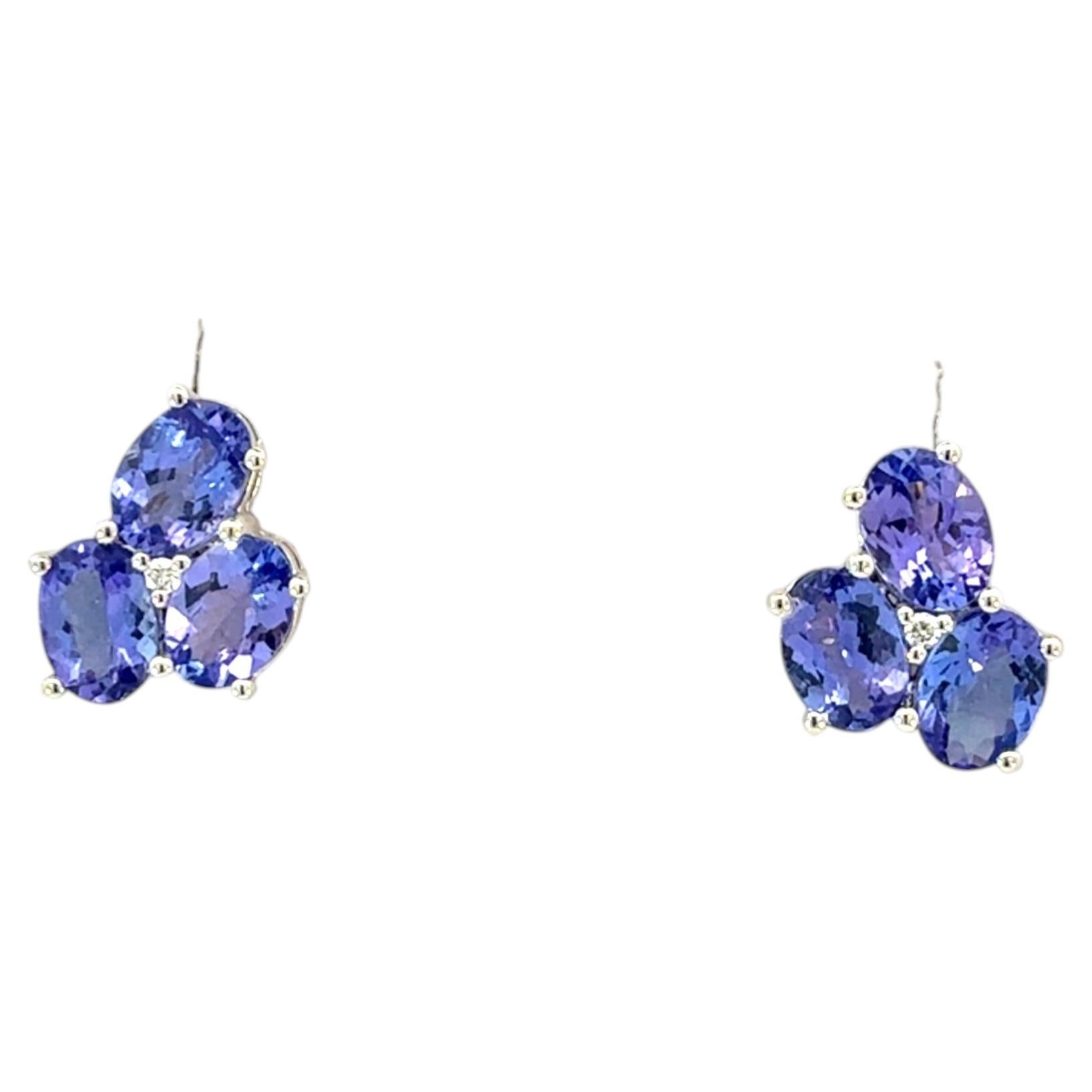 Natural Tanzanite Diamond Stud Earrings 14k Gold 6.15 TCW Certified For Sale