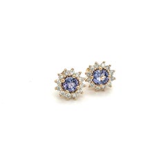 Natural Tanzanite Diamond Stud Earrings 14k Y Gold 1.18 TCW Certified