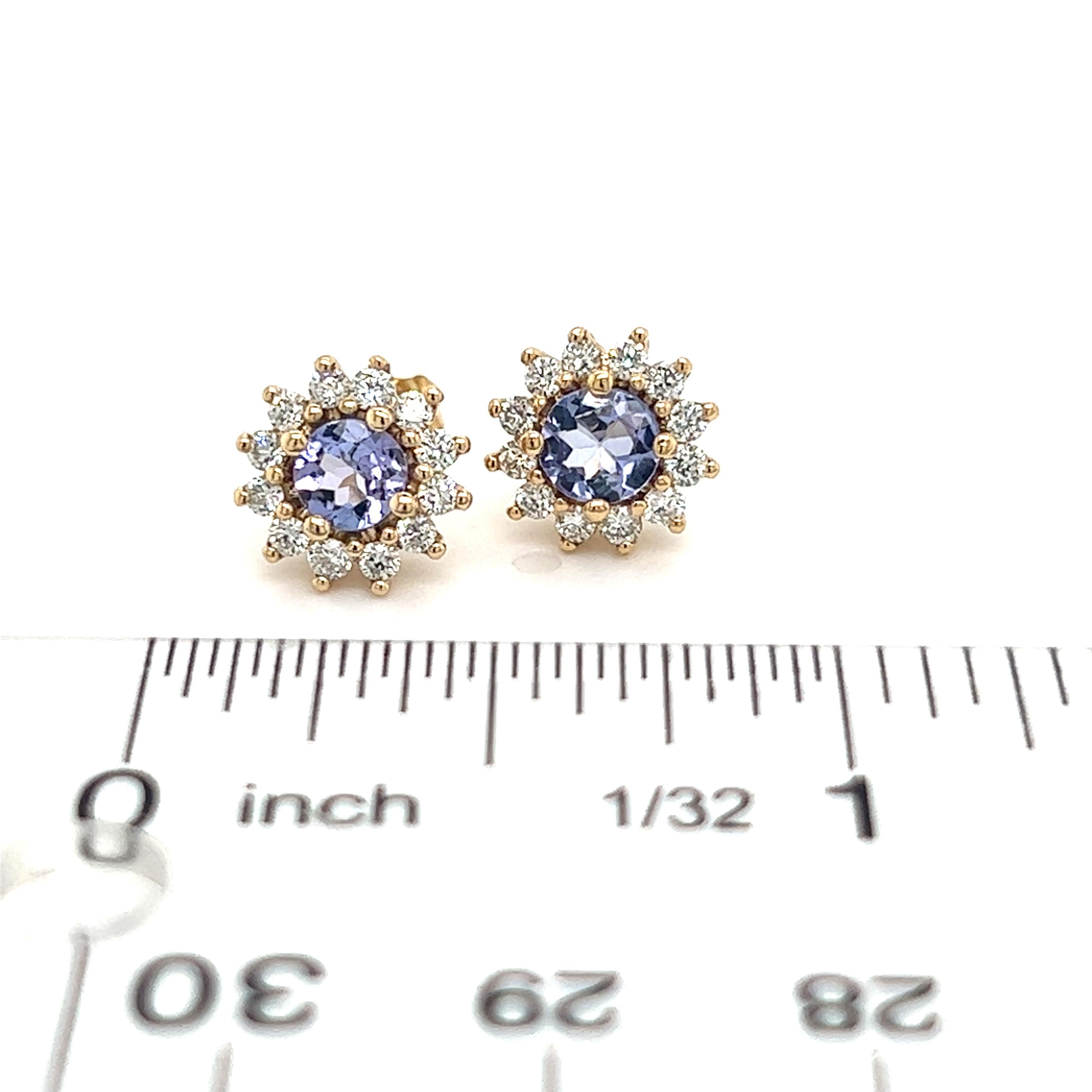 Natural Tanzanite Diamond Stud Earrings 14k Y Gold 1.18 TCW Certified In New Condition For Sale In Brooklyn, NY