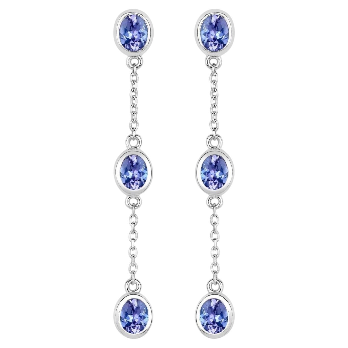 Natürliche Tansanit-Ohrringe 1.96 Karat Sterling Silber
