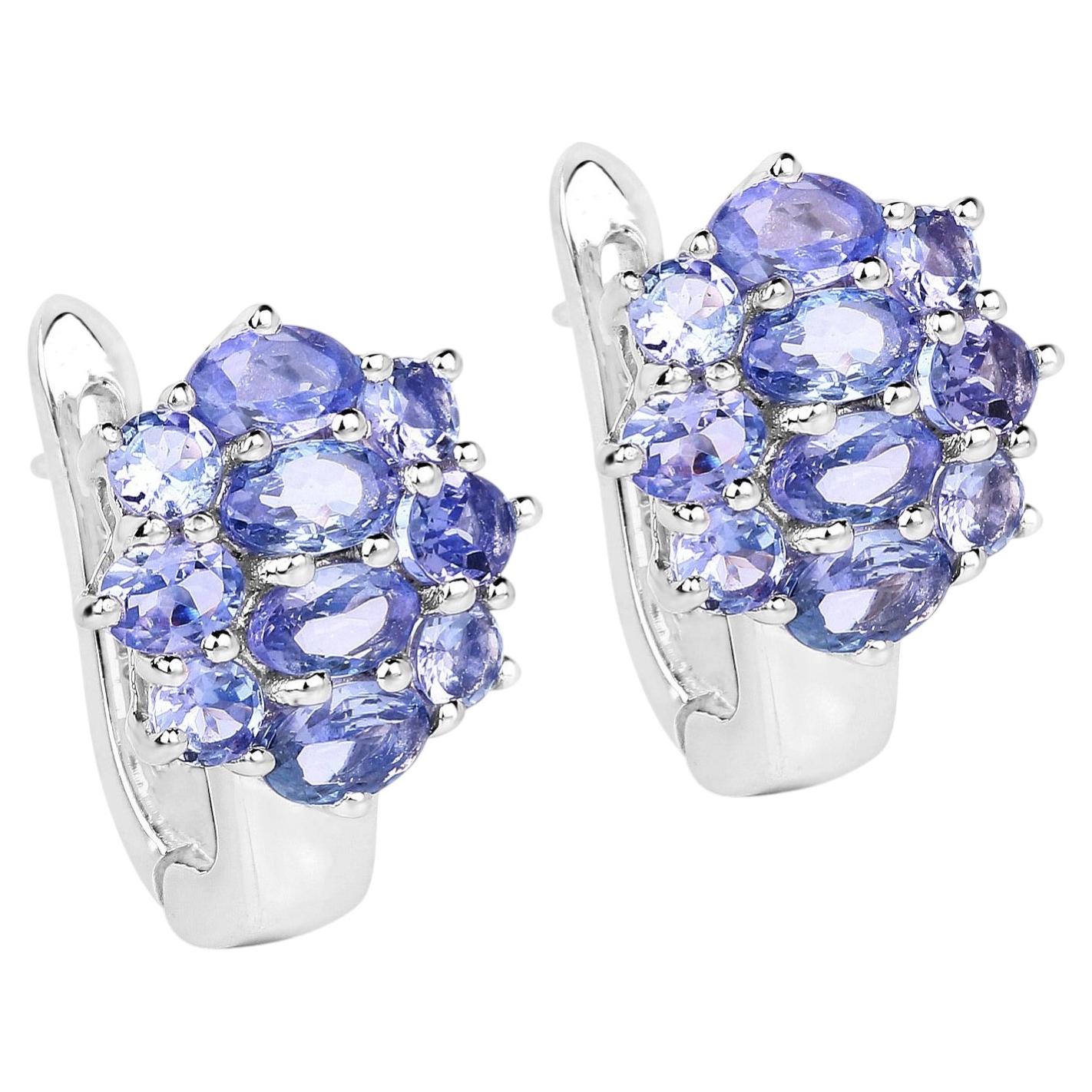 Natürliche Tansanit-Ohrringe 3.42 Karat Sterling Silber