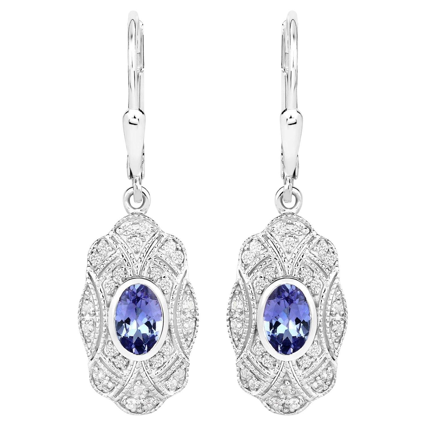 Natural Tanzanite Earrings With White Topaz 1.08 Carats Sterling Silver