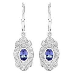 Natural Tanzanite Earrings With White Topaz 1.08 Carats Sterling Silver